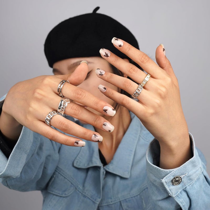 DANNI & TONI Semi Cured Gel Nail Strips Translucent White (Twinkle Twinkle) Pentagram Gel Nail Stickers 28 Stickers - Image 1